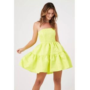 Forever 21 Women's Jacquard Strapless Mini Summer Dress Neon Yellow size S